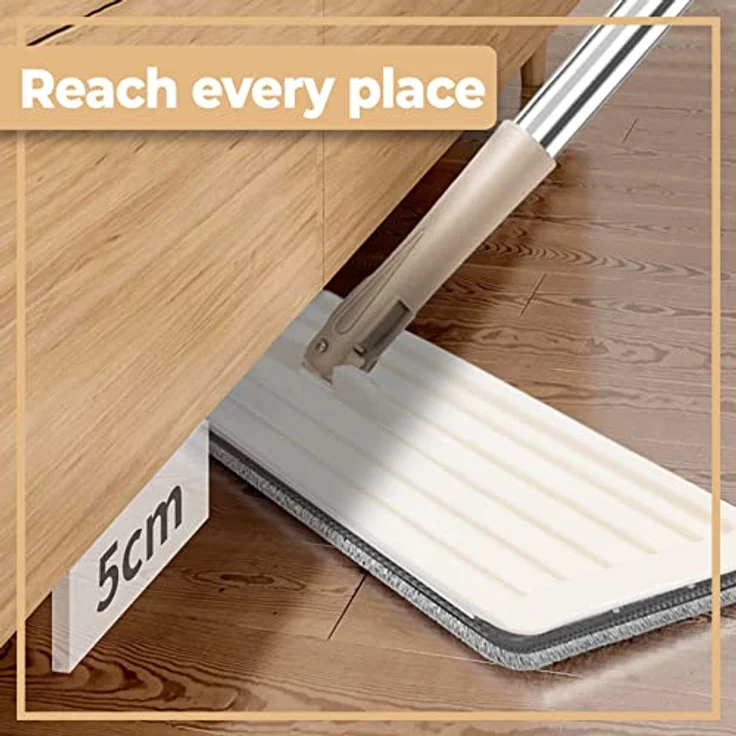 Retoo Wischmopp Set mit Eimer Putzeimer Flacher Bodenwischer 120 cm Edelstahlgriff Mikrofaser Wischpad für Hartholz Marmor Fliesen Bodenreinigung Alle Bodentypen Zwei-Kammer Putzset – Bild 4
