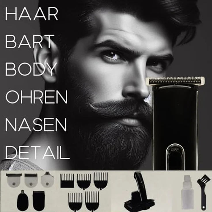TronicXL Premium Akku Haarschneidemaschine Haarschneider Set + Nasenhaar Trimmer + Aufsätze + T-Blade + Basis Station Ladestatin in Schwarz – Bild 4