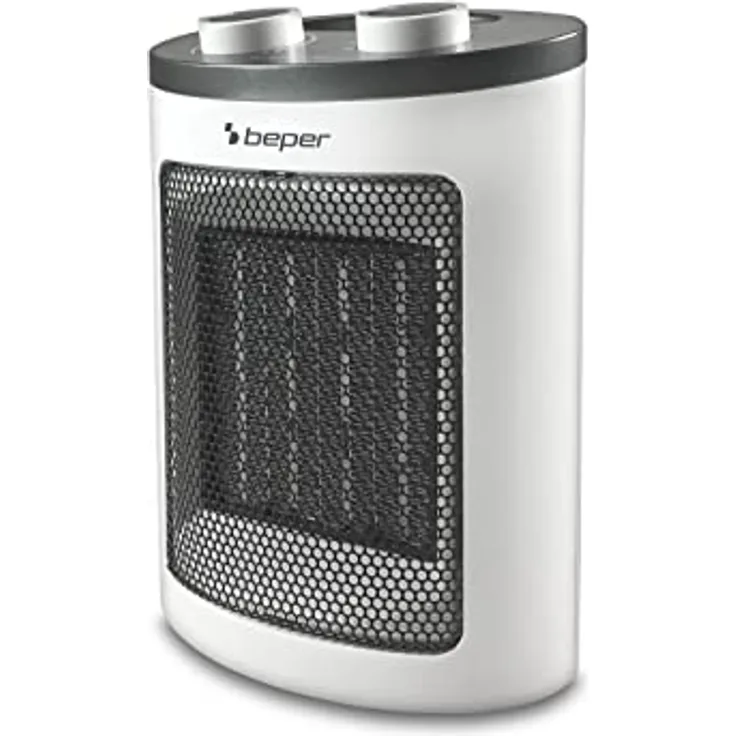 BEPER RI.080 Heizlüfter aus Keramik, modernes Design, kompakt, platzsparend, regelbares Thermostat, zwei Leistungen, Überhitzungsschutz, mit Griff, Keramik, PTC Fan Heater, Weiß/Schwarz