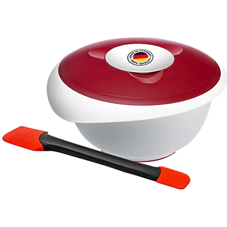 Westmark Koch- und Backset, 2tlg., Rührschüssel mit Deckel 3,5 l und Teigschaber mit abnehmbaren Silikon-Elementen, Kunststoff/Silikon, Duo, Weiß/Rot/Schwarz, 315522E6 – Bild 1