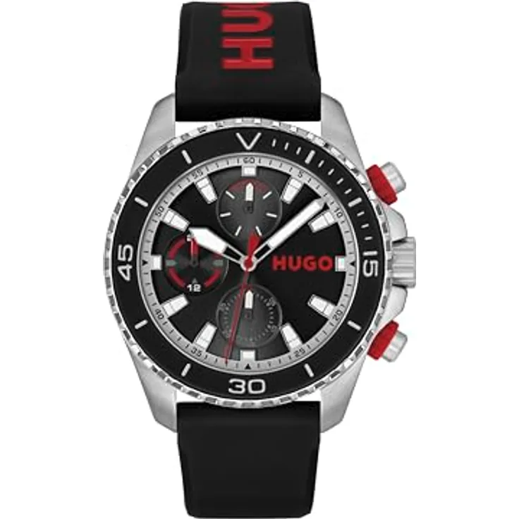 HUGO Multifunktionsuhr #DIVE 1530427, Quarzuhr mit Silikonarmband, analog für Herren, modernes Design