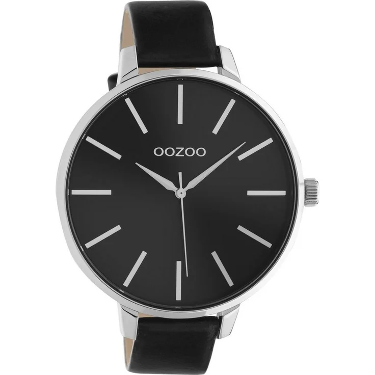 OOZOO Quarzuhr XL Damenuhr C10714 Schwarz Lederband 48 mm mit Miyota Quarzlaufwerk und Mineralglas