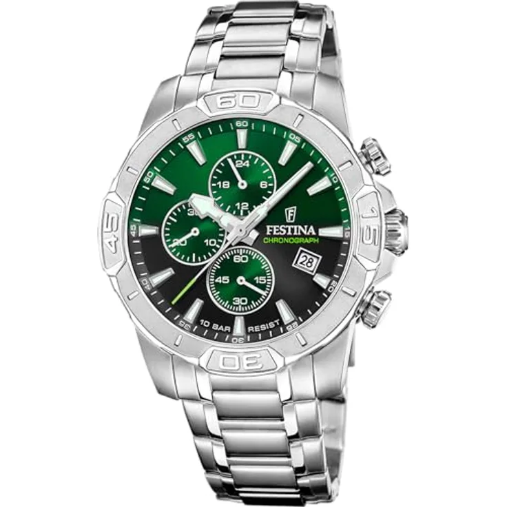 Festina Uhr Für Herren F20704/5 Timeless Chronograph Silber Edelstahl Case SilberEdelstahl Band, Wasserdicht bis 10 bar