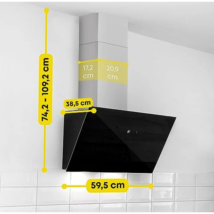 Bomann DU7606.1 G Kopffreihaube, Wandmontage, Anzahl Gebläsestufen 3, Breite 60 cm, edelstahl, schwarz – Bild 9