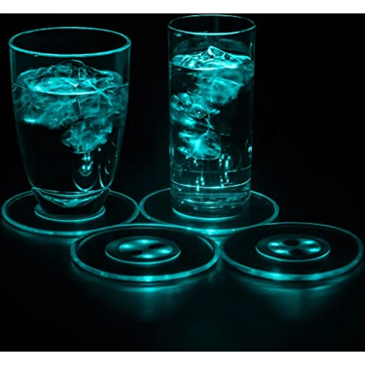 4er Set PRECORN LED Untersetzer Bierdeckel Leuchtend für Getränke ON/Off Taste Wasserdicht Untersetzer Acryl Rund für Gläser Flaschen Partys Hochzeiten Bar Weihnachten Pub Geburtstag Leuchtuntersetzer – Bild 1