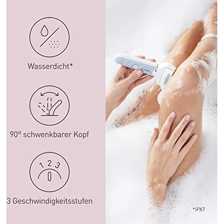 Panasonic ES-EY90-A503 Nass/Trockenepilierer, Dual Disc mit 60 Pinzetten, 90° schwenkbarer Kopf, 3 Geschwindigkeiten & LED-Licht, 30 Min. Betrieb, kabellos, Haarentferner, Scher- und Fußpflegekopf. – Bild 5