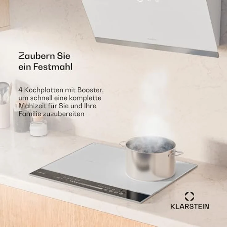 Klarstein DualTone CP8-KL-DT-60-Fl-Wh, Induktionskochfeld 4 Zone FlexTouch mit 7200 W, Timer und LED-Display, weiß – Bild 2