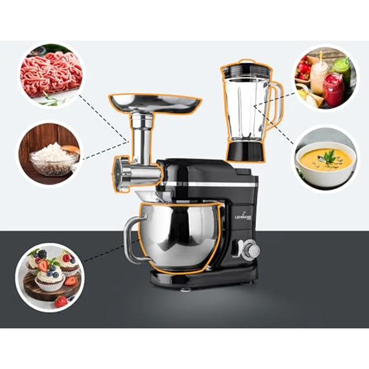 LEHMANN Universal Küchenmaschine 3 in 1 Set | Rührmaschine mit planetarisches Rührsystem und Fleischwolf | 5L Edelstahlschüssel inkl. 1.5L Saftpresse – Bild 5