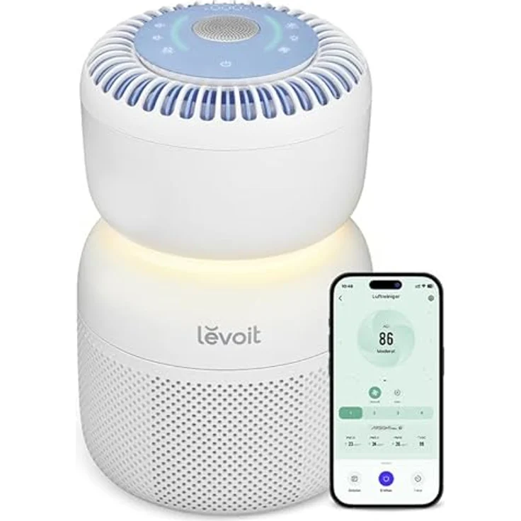 Levoit HEPA Luftreiniger Sprout, 5 Sensoren, Echtzeit-Luftqualitätsanzeige, App-Steuerung, Nachtlicht und Weißes Rauschen für besseren Schlaf – Bild 1