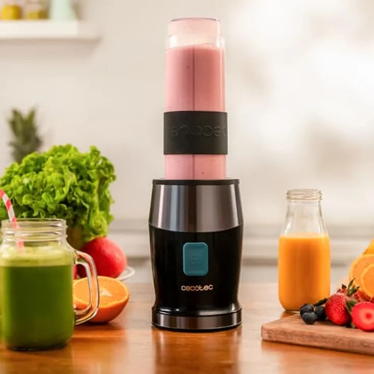 Cecotec Tragbarer Standmixer Power Titanium 900 ProGo, 900W, 2 Tragbare Becher à 570ml, 4 Titanbeschichtete Klingen, Ergonomischer Griff, Einfach zu reinigen – Bild 3
