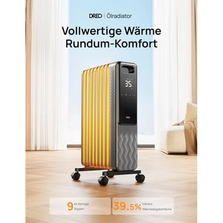 Dreo Ölradiator Energiesparend 2000W, Mobile Elektroheizung 9 Rippen mit Fernbedienung, 3 Heizstufen, 4 Modus, 24h Timer, Überhitzungs-Kippschutz, Radiatoren Elektrisch Heizung mit Thermostat, OH310 – Bild 2