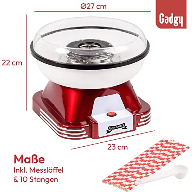 Gadgy Zuckerwattemaschine für Zuhause | Retro Cotton Candy Machine | mit Zucker oder Zuckerfreie Harte Süßigkeiten Bonbons zu Benutzen | 500W Rot Weiß – Bild 4
