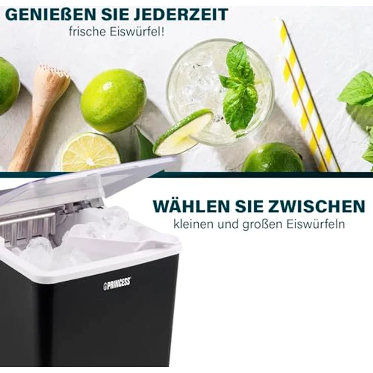 Princess 283098 Tragbarer Eiswürfelbereiter, 9 Eiswürfel in 6 Minuten, 12 kg/24h, 1,75 L Wassertank, Schwarz – Bild 4