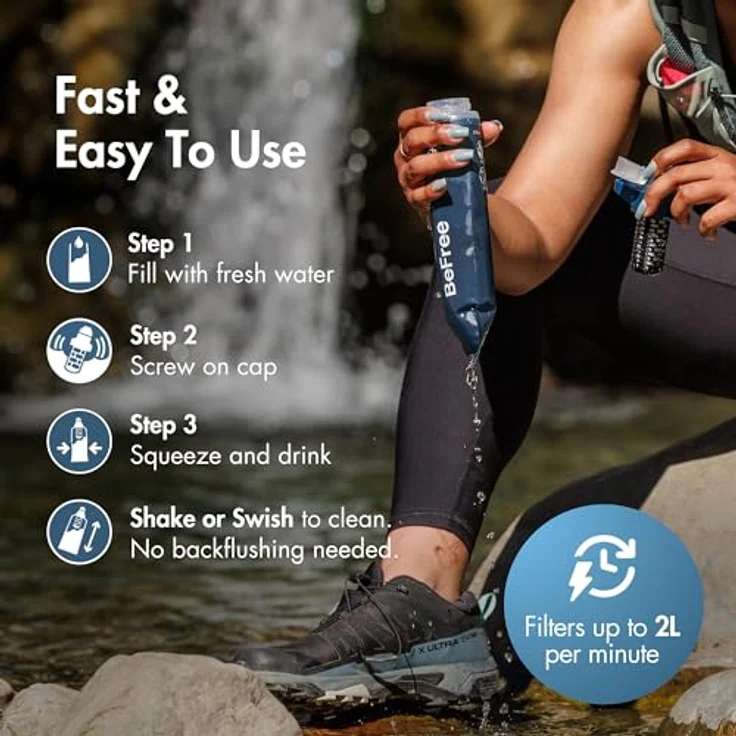 Katadyn BeFree AC 0,5 L Wasserfilterflasche, schieferblau, mit zweistufigem Filtersystem und EZ-Clean Membrane – Bild 6