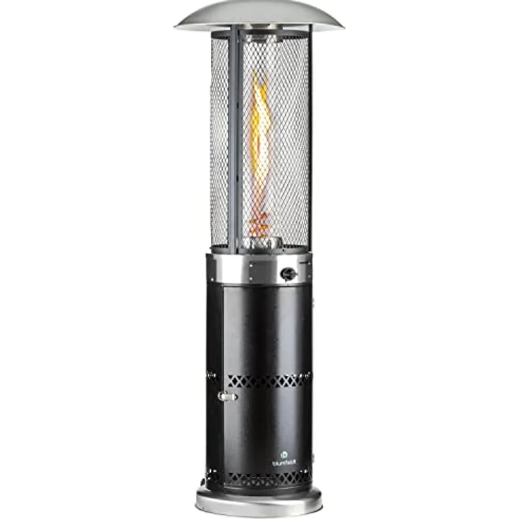 Blumfeldt Heizpilz Gas für Terrasse, Garten & Balkon, 360°Flammen-Blick, Outdoor-Gasheizstrahler, Elektrische Zündung, Bodenrollen - silber – Bild 1