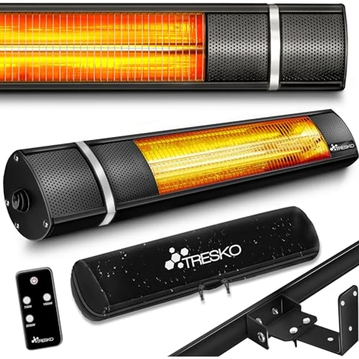 TRESKO Infrarot Heizstrahler 2000W mit Fernbedienung | Terrassenstrahler Innen & Außen, 3 Heizstufen | Wand-Heizstrahler Infrarotstrahler, Edelstahl & Aluminium – Bild 1