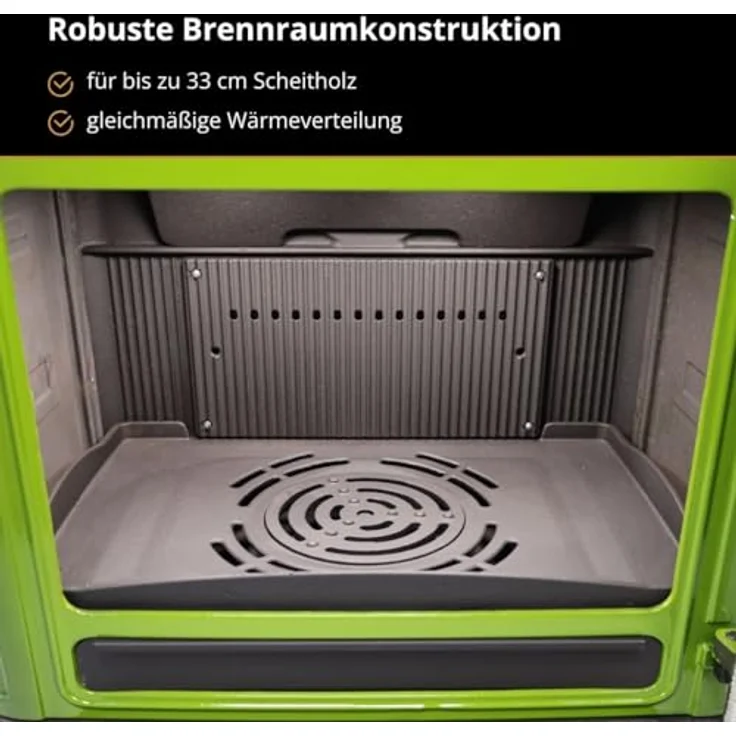 365® Kaminofen Ferrox 75, gusseisern, grün emailliert, 10,5 kW mit Scheibenspülung und Aschekasten, A+ – Bild 5