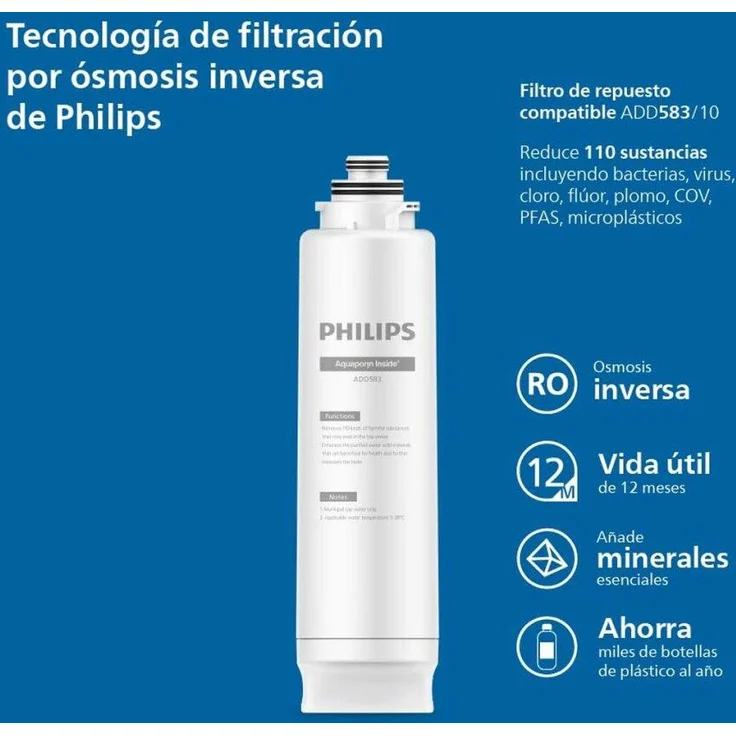 Philips Auffüllbare Sprühflasche, Wasserfilter mit Aktivkohlefilter aus Kokosnussschale, 2000L Filterleistung – Bild 1