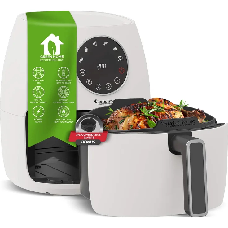 TurboTronic by Z-Line Heißluftfritteuse 3,5L NEU mit Silikoneinlage Airfyer Power 1300W, 6 Programme 75 - 200°C, Easy Air Fryer Braten Rösten, Silber