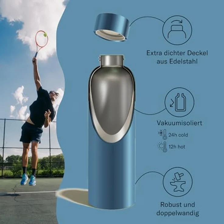 waterdrop® Steel Bottle 600ml isolierte Trinkflasche auslaufsicher | Thermosflasche 24h kalt, 12h heiß | doppelwandige Edelstahl Wasserflasche | bruchsicher | Kohlensäure geeignet – Bild 2