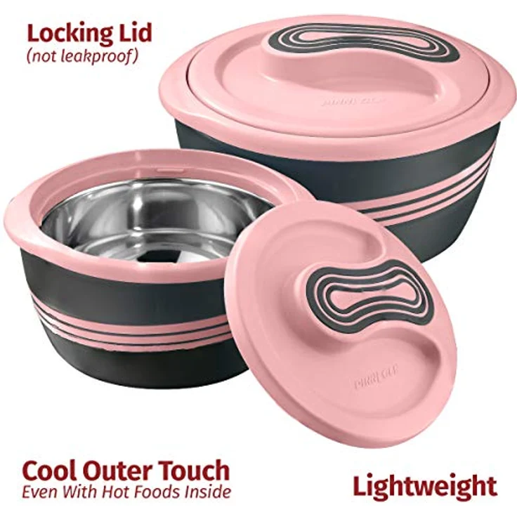 Pinnacle Servierschüssel für Salat - Suppenteller - Thermo-Schüssel mit Deckel - tolle Schüssel für Urlaub, Abendessen und Party 3er Set 3,6 ql, Rosa – Bild 7