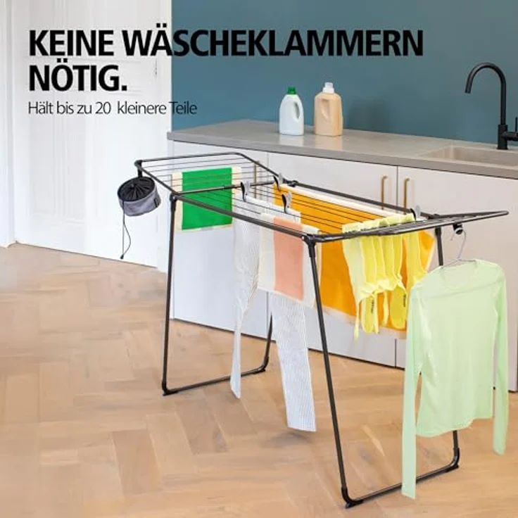 Brabantia HangOn Wäscheständer, 18 Meter Trockenlänge, mattschwarz, platzsparend und stabil mit Hängeflügel – Bild 5