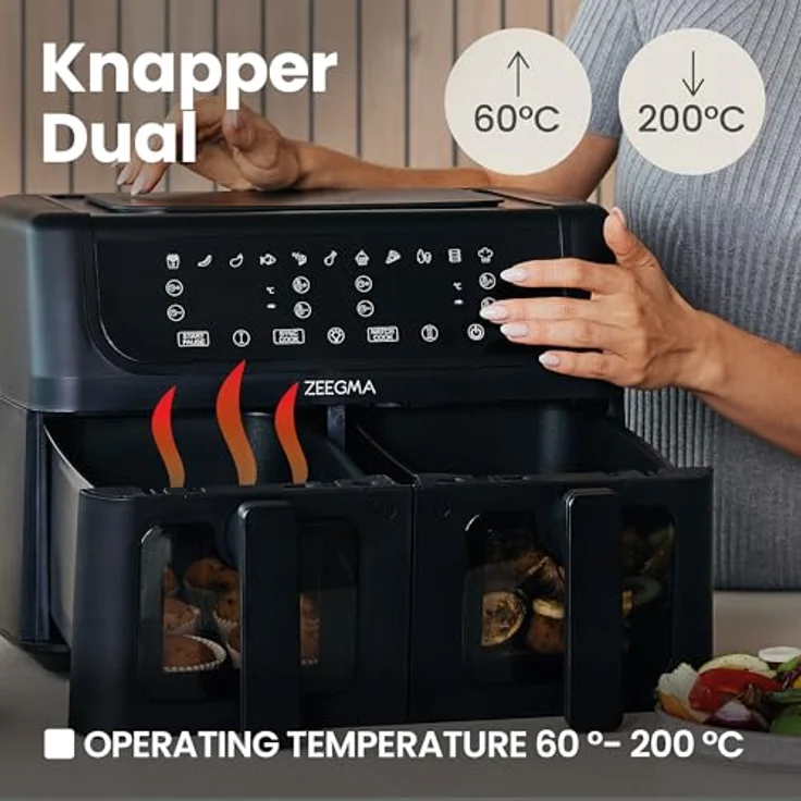 Zeegma KNAPPER DUAL Heißluftfritteuse 1700 W, 9 L Fassungsvermögen, 11 Programme, Touch-Bedienfeld, Schwarz – Bild 4