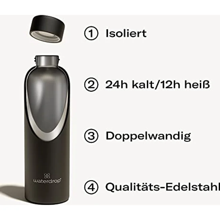 Waterdrop® Steel Bottle 600ml isolierte Trinkflasche auslaufsicher | Thermosflasche 24h kalt, 12h heiß | doppelwandige Edelstahl Wasserflasche | bruchsicher | Kohlensäure geeignet – Bild 4