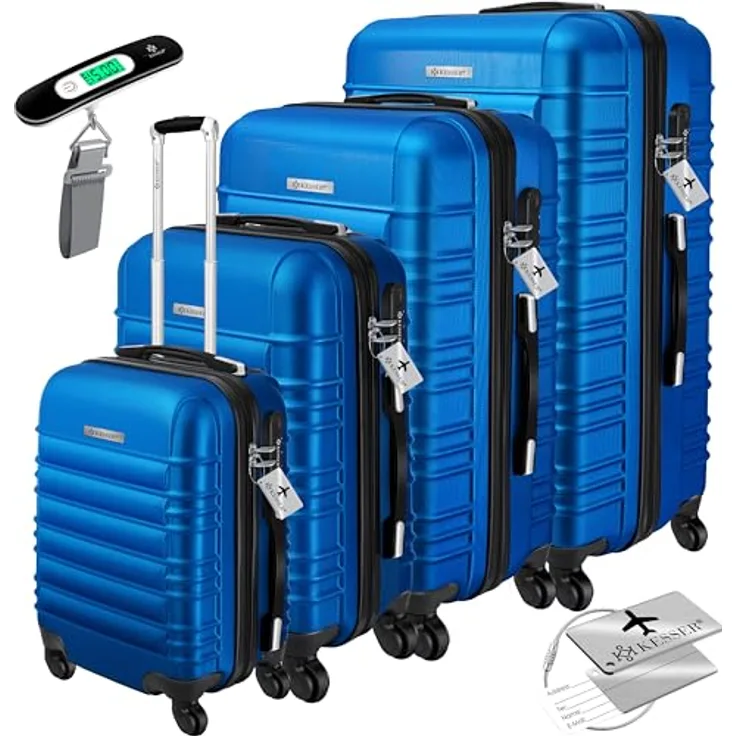 KESSER® 4tlg. Hartschalenkofferset Hartschalenkoffer Reisekoffer Set Reisekofferset Trolley Koffer Inkl. Kofferwaage + Gepäckanhänger Rollkoffer Schloss 4 Rollen ABS-Hartschale Teleskopgriff S-M-L-XL