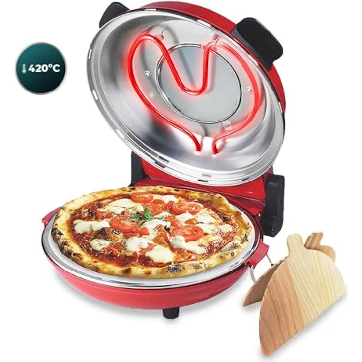 Cecotec Electric Pizza Oven with Window Fun Pizza&Co Mamma Mia Vista, 1200 W, 30 cm Diameter, 420℃ Max Temp, Adjustable Thermostat, Ceramic Stone Plate, 15 min Timer - Cecotec Fun Cooking Pizzaofen, 1200 W, Keramik-Stein-Kochfeld, Sichtfenster – Bild 3