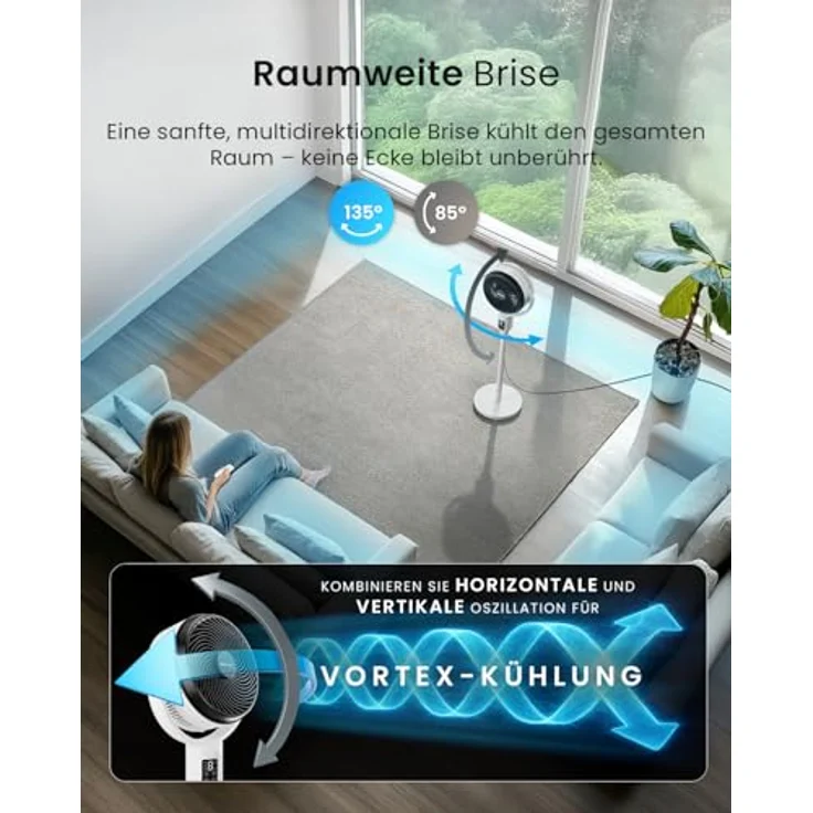 Pro Breeze AirFlo Standventilator 108 cm, Leiser 2-in-1 Ventilator mit 29 dB, Vortex-Oszillation 85°+135°, Höhenverstellbar, Fernbedienung & LED-Display für Schlafzimmer & Büro – Bild 5