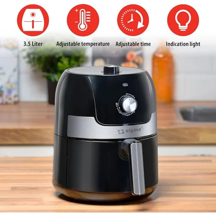 alpina Heißluftfritteuse 24640, 3,5L, 1400W, Temperatur einstellbar 80-200°C, für 3-5 Personen, Timer bis 60 Min, spülmaschinenfreundlich, schwarz – Bild 3