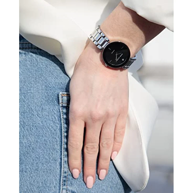 Anne Klein Damen-Armbanduhr AK/1363BKSV, 32 mm mit echtem Diamant-Zifferblatt, Schwarz/Silber, verstellbares Gliederarmband – Bild 4