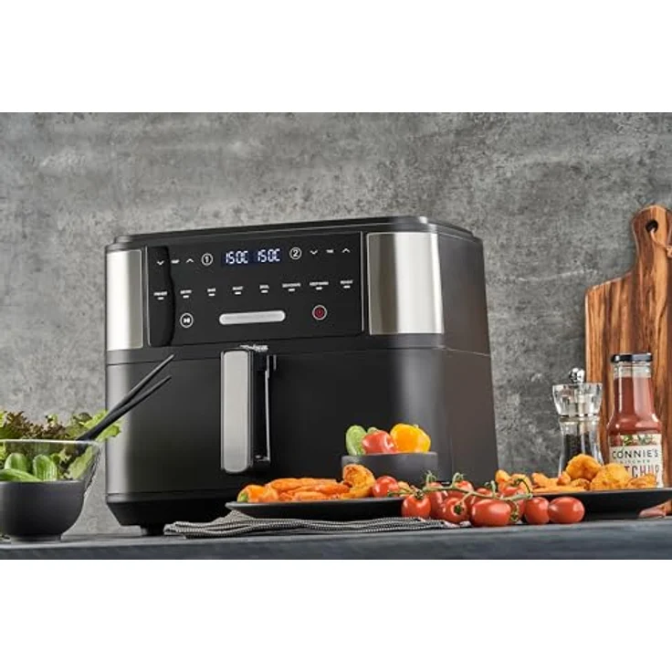Trisa Fritteuse Trisa Crunchy Fry Pro Heißluft-Fritteuse 2400 W Schwarz, 2400 W - Zeitlich abgestimmtes Frittieren, 10 Liter Füllmenge, Touch Display, regulierbare Temperatur – Bild 9