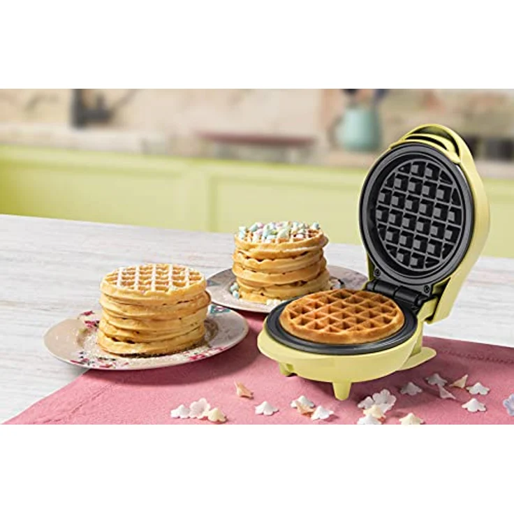 Bestron AMW500V Mini-Waffelautomat, Waffeleisen, 550W, Backampel, antihaftbeschichtet, gelb – Bild 4