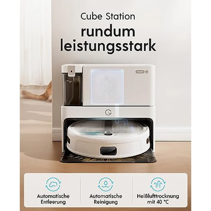 yeedi Cube Saugroboter mit Wischfunktion Absaugstation Selbstwaschend/Selbsttrocknend/Selbstentleerend, 5100 Pa Saugleistung, 5200 mAh Akku – Bild 2