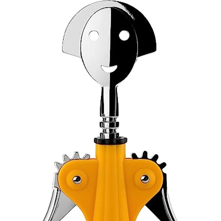 Alessi AM01 DY Korkenzieher aus thermoplastischem Harz, gelb und verchromtem Zamak, mit elegantem Design von Alessandro Mendini – Bild 4