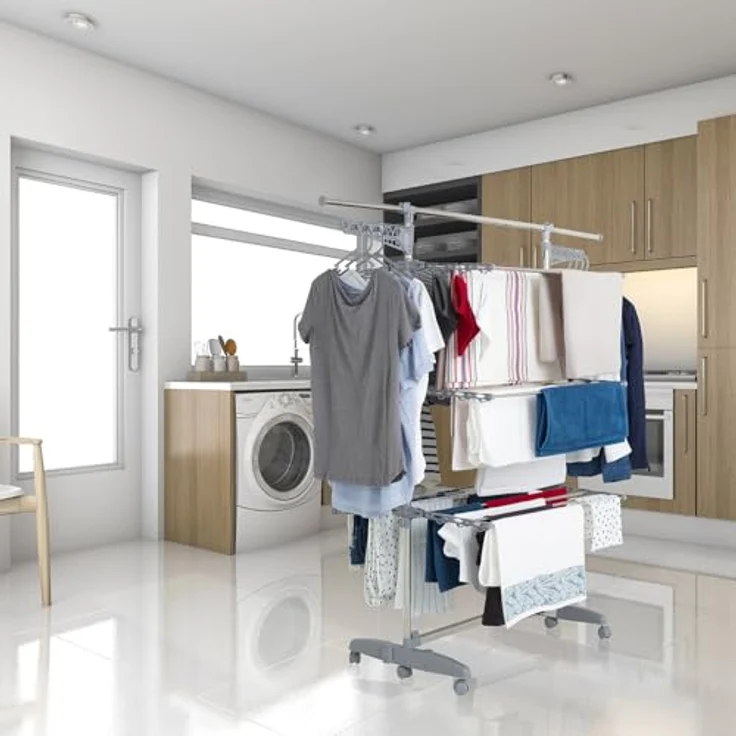 KITCHEN MOVE Wäscheständer 25m EXTRA, Multifunktional mit großer Kapazität und 30 Zubehörteilen, silber – Bild 7
