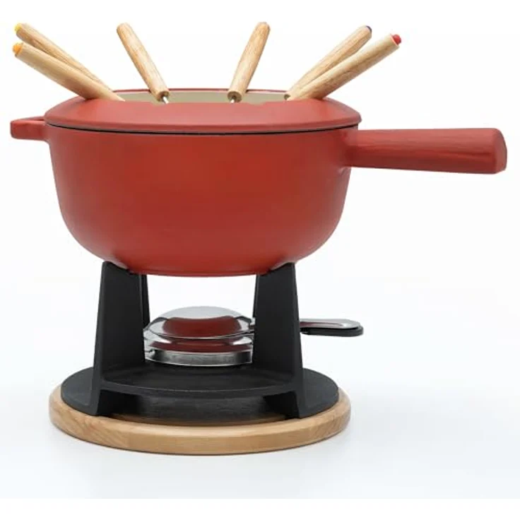osoltus BBQ Gusseisen Fondue Käsefondue Emaille beschichtet rot – Bild 2