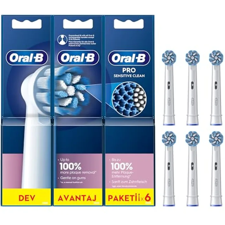 Oral-B Pro Sensitive Clean Aufsteckbürsten, X-förmige & extra weiche Borsten für sanftes Bürsten und Plaque-Entfernung, 6 Stück, weiß
