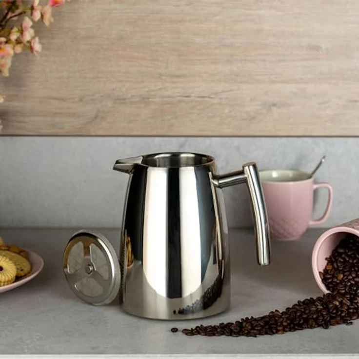 Café Stål Belmont Doppelwandiger Kaffeebereiter aus hochwertigem 18-10 Edelstahl ? 16 Mokktassen, 2L, Hochglanzpolitur, Tamper – Bild 7