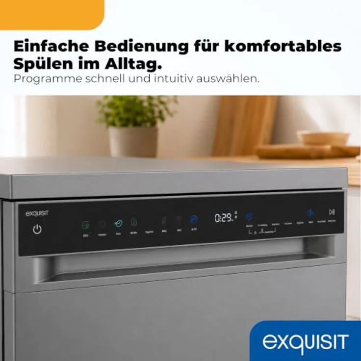 Exquisit GSP59316-450C Geschirrspüler 16 Maßgedecke, Energieklasse C, 8 Spülprogramme, Aquastop, Innenbeleuchtung, unterbaufähig, Silber – Bild 4