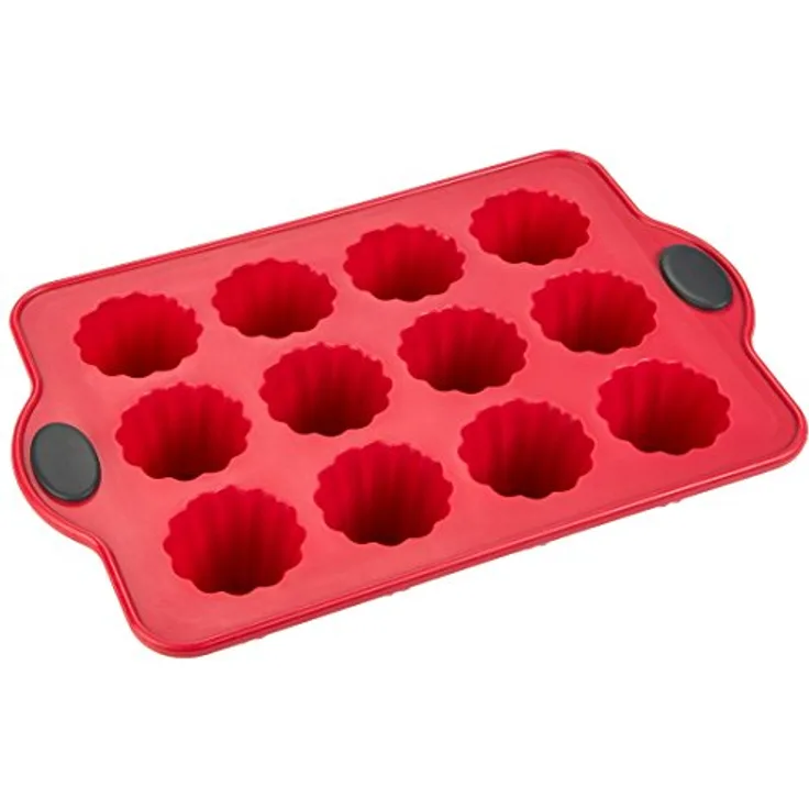 Levivo Mini Muffinform Silikon, Cannelé Backform für 12 Cannelés, Muffins & Cupcakes, Muffin Backblech Rot, Mini Kuchen Form, Cannele Form, Mini Backform, Cupcake Form 28 x 18.5 cm