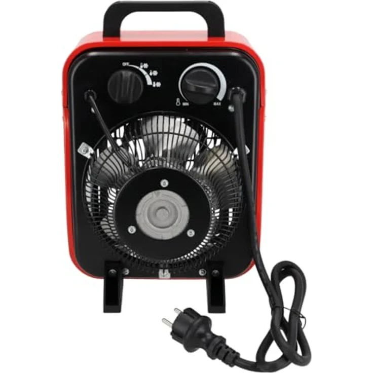 Dedra DED9921B Elektrischer Heizlüfter 3kW, Thermostat, Überhitzungsschutz, drei Betriebsarten, stufenlose Temperaturregelung, Metallgehäuse, rot, für Räume bis ~ 40m2 – Bild 4