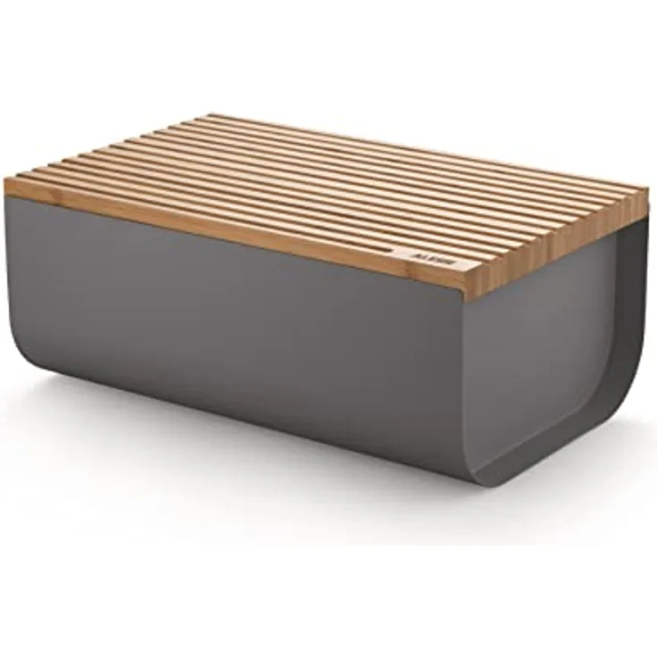 Alessi Mattina BG03 DG - Design Brotkasten, aus Farbigem Stahl mit Epoxidharz mit Bambusholz-Schneidebrett,Grau Dunkel