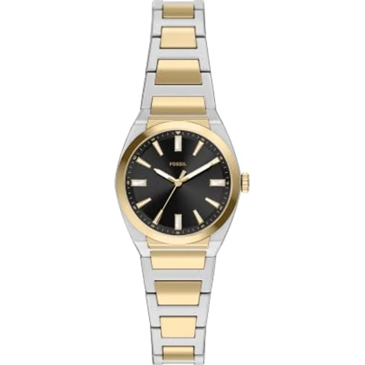 Fossil Everett Damen 27MM Zweifarbige Edelstahluhr mit schwarzem Sunray-Zifferblatt und kratzfestem Mineralglas, ES5495 – Bild 1