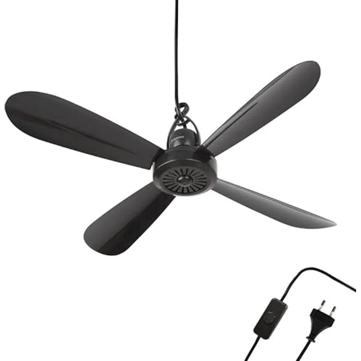 Bestlivings Mobiler Deckenventilator Schwarz (5m XXL Kabel) mit Stecker und Schalter, 220V-240V / 5 Watt, Ø40 cm Decken Ventilator mit Aufhänger – Bild 1