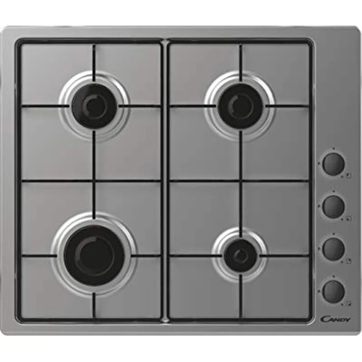 Candy Idea CHW6LBX/4U2 Gasherd, 4 Feuer, 60 cm, Erdgas, anpassbar an Butangas, 7,2 kW Leistung, seitliche unabhängige Bedienelemente, 2 Gitter, Flammsicherheitssystem, Edelstahl – Bild 1