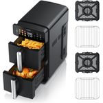 Arendo Heißluftfritteuse DUAL VERTICAL 11L, XXL Doppelkammer Airfryer mit 2400 W, 9 Programmen, Edelstahl, fettarmes Kochen