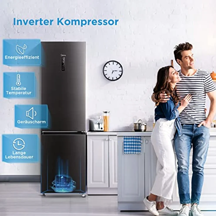 Midea MDRB521MGA28O Kühl-/Gefrierkombination/NoFrost/Inverter Kompressor/Metal Cooling/Niedrigtemperaturzone/180° Verstellbare Gefrierfach-Schublade/201 cm hoch/256 L Kühlteil/122 L Gefrierteil – Bild 3